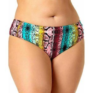 Allure Womens Bikini Bottom 2X 20/22 Side Ruched Hipster PInk Snake Print NWT